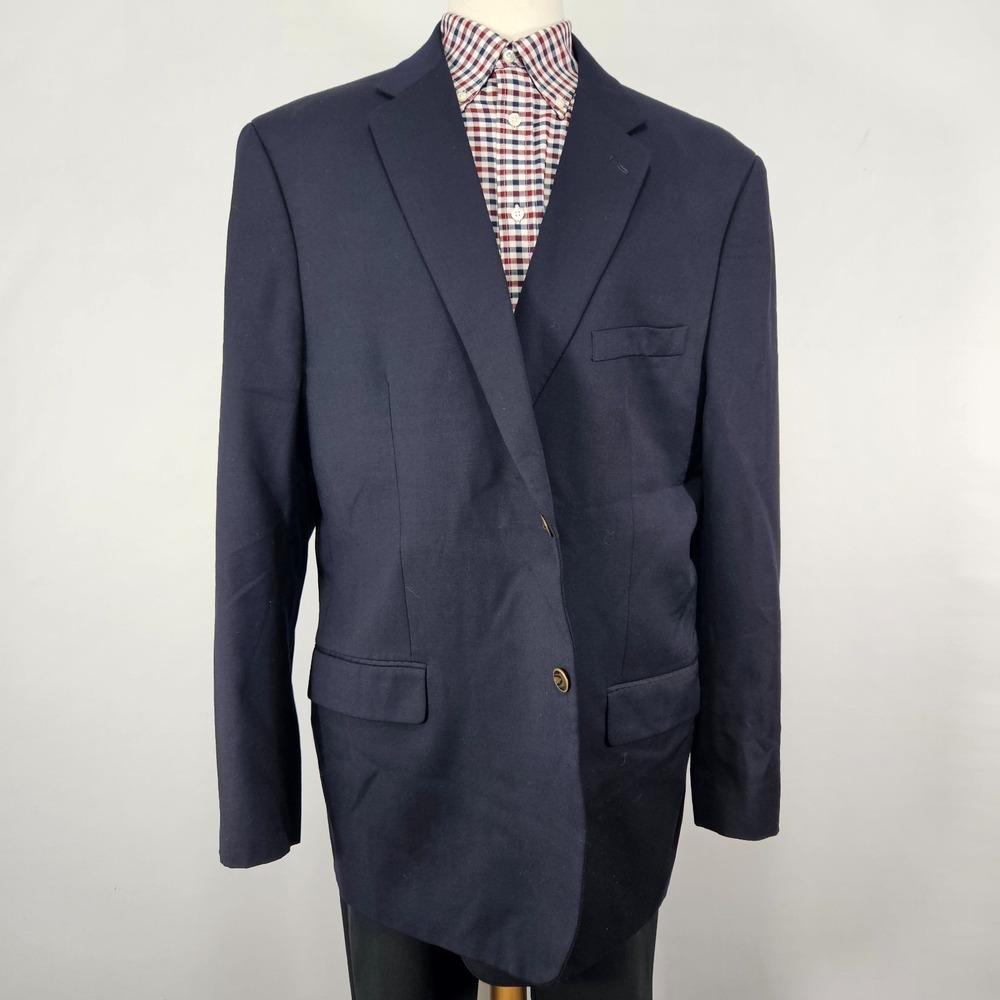 Joseph Feiss Gold Men's Sport Coat Blazer Two Button Navy Blue Wool Size 50L‎